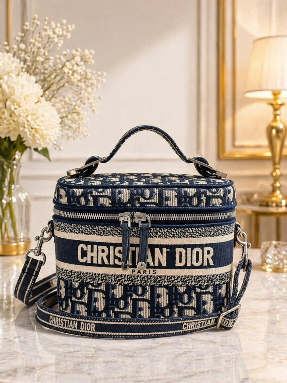 Authentic Dior Oblique Vanity Case Bag Canvas Christian Dior Paris Crossbody